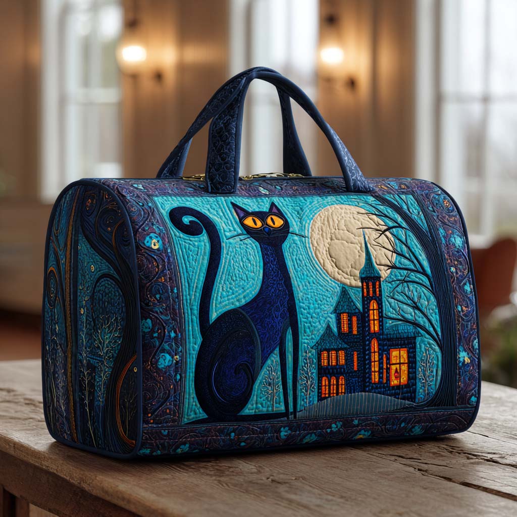 Quilted Travel Bag with Night Cats by Louise London