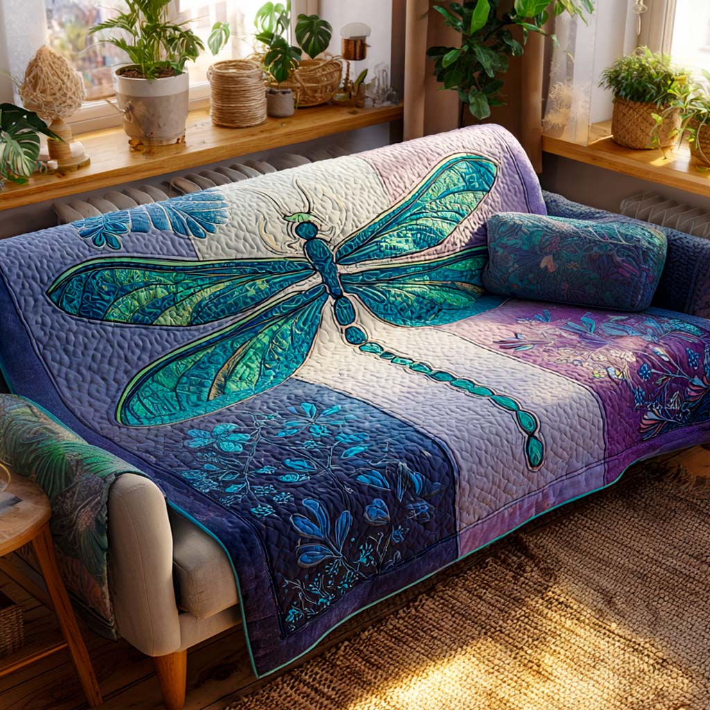 Quilted sofa cover with dragonflies NCU0VT326