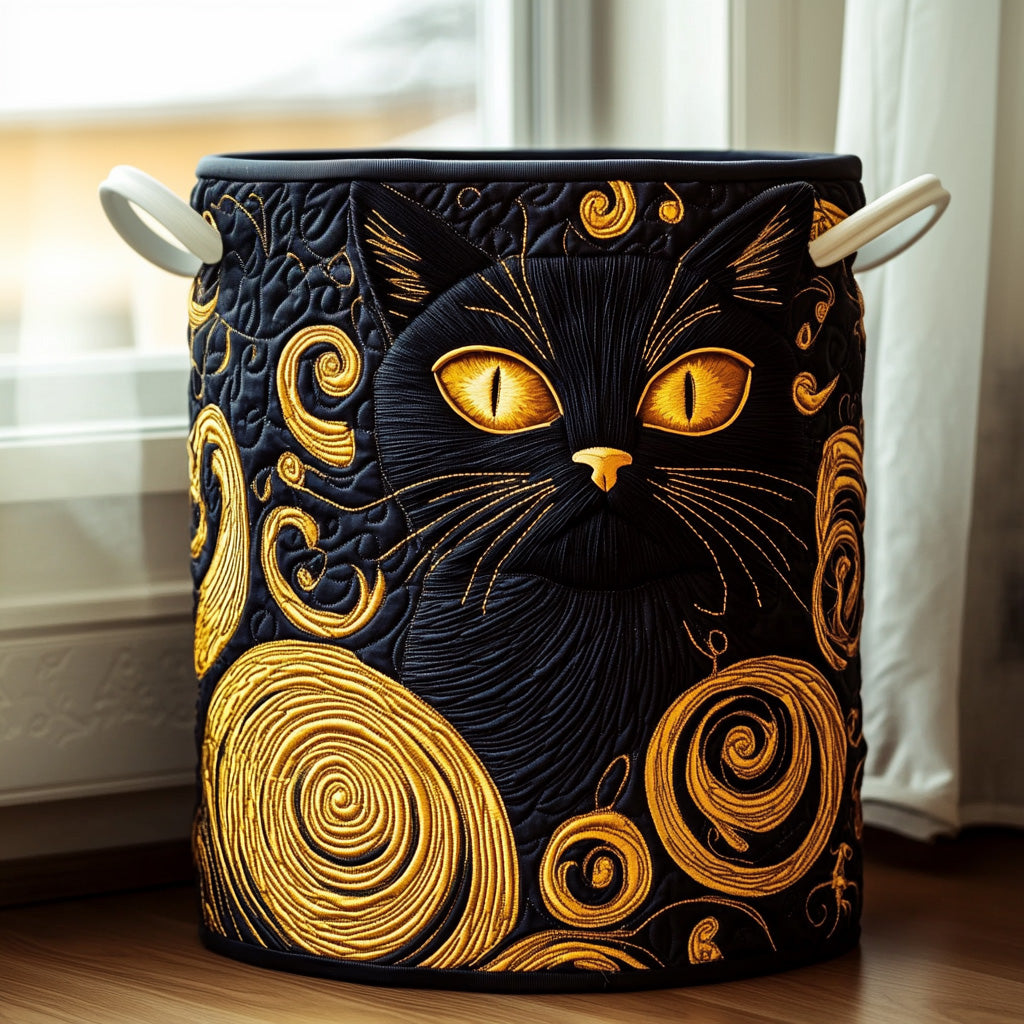 Quilted laundry basket with black cat NCU0PVL506