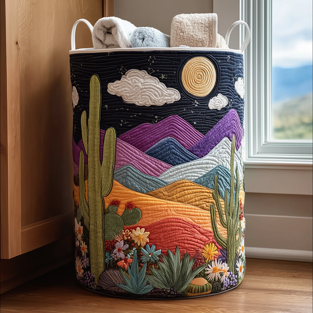 Quilted laundry basket with nighttime pattern by Louise London