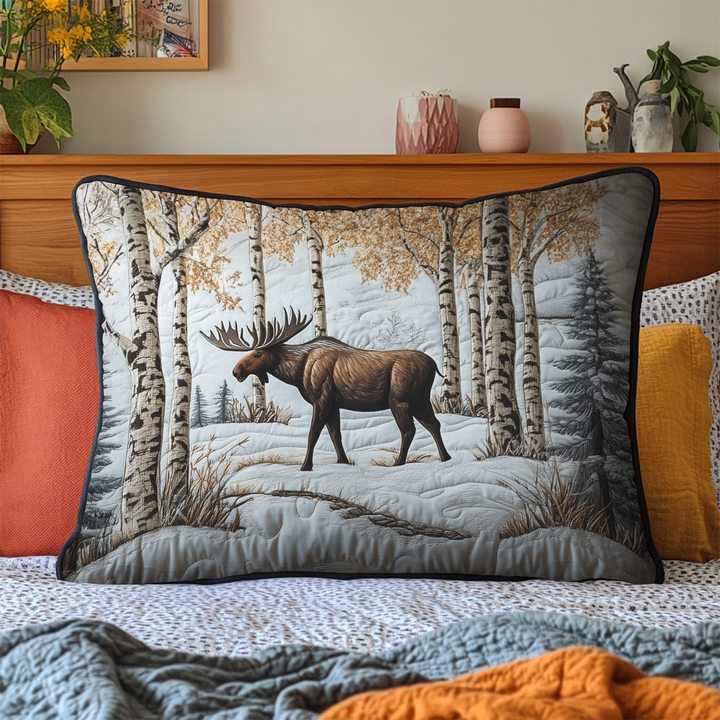 Quilted cushion cover with moose on the path NCU0DK7456