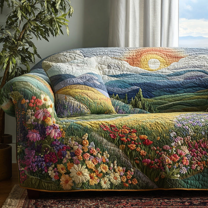 Quilted Sofa Cover with Bright Meadow – Louise London