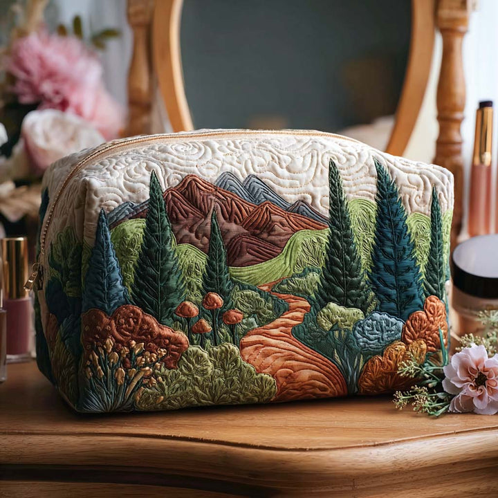 Mossy Pathways quilted makeup bag – Louise London