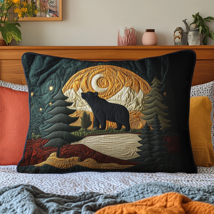 Quilted pillow cover with mountain bear by Louise London