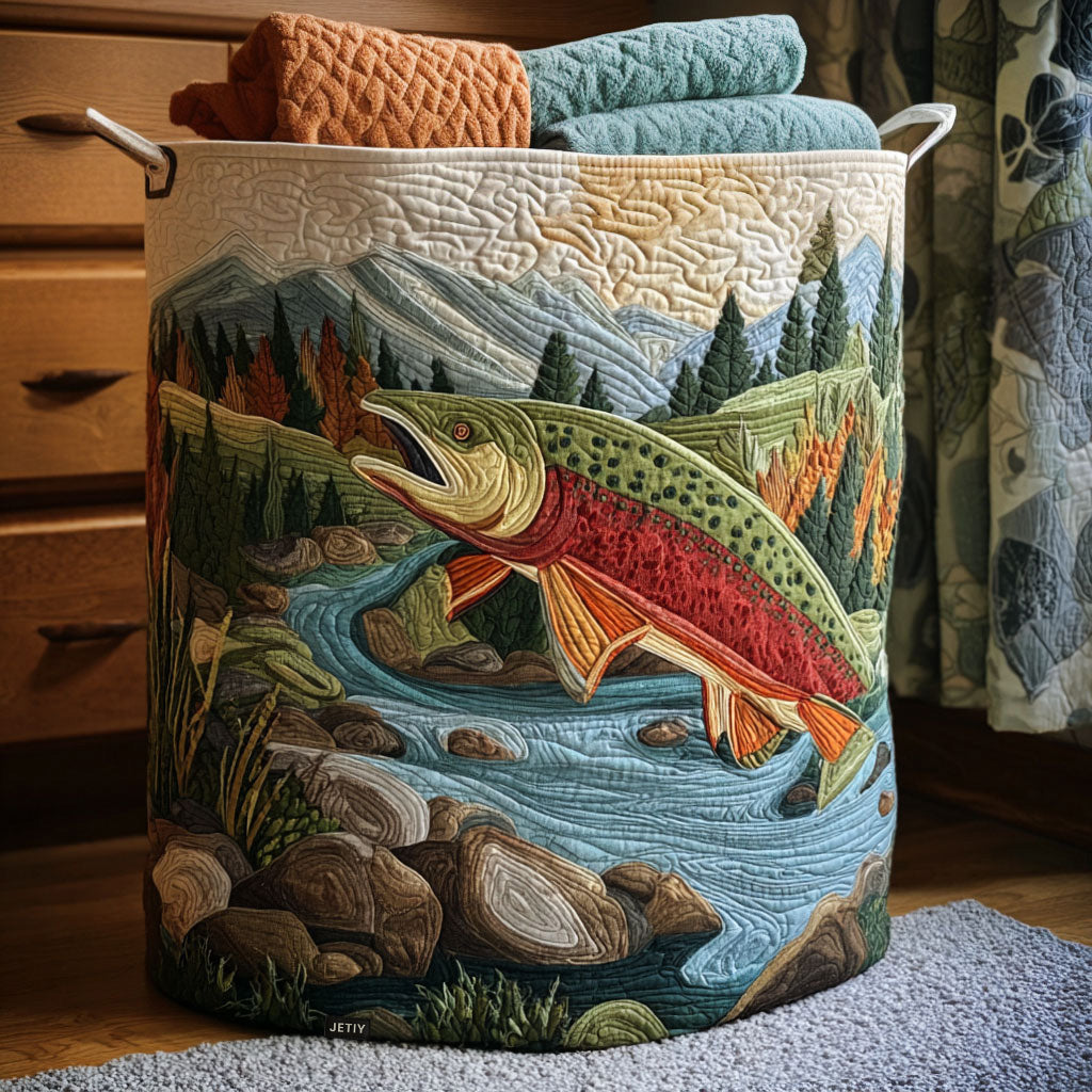 Quilted laundry basket with natural landscape by Louise London