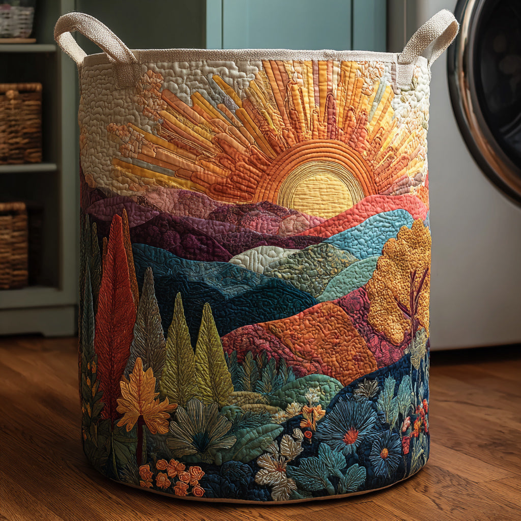 Padded laundry basket with natural landscape by Louise London