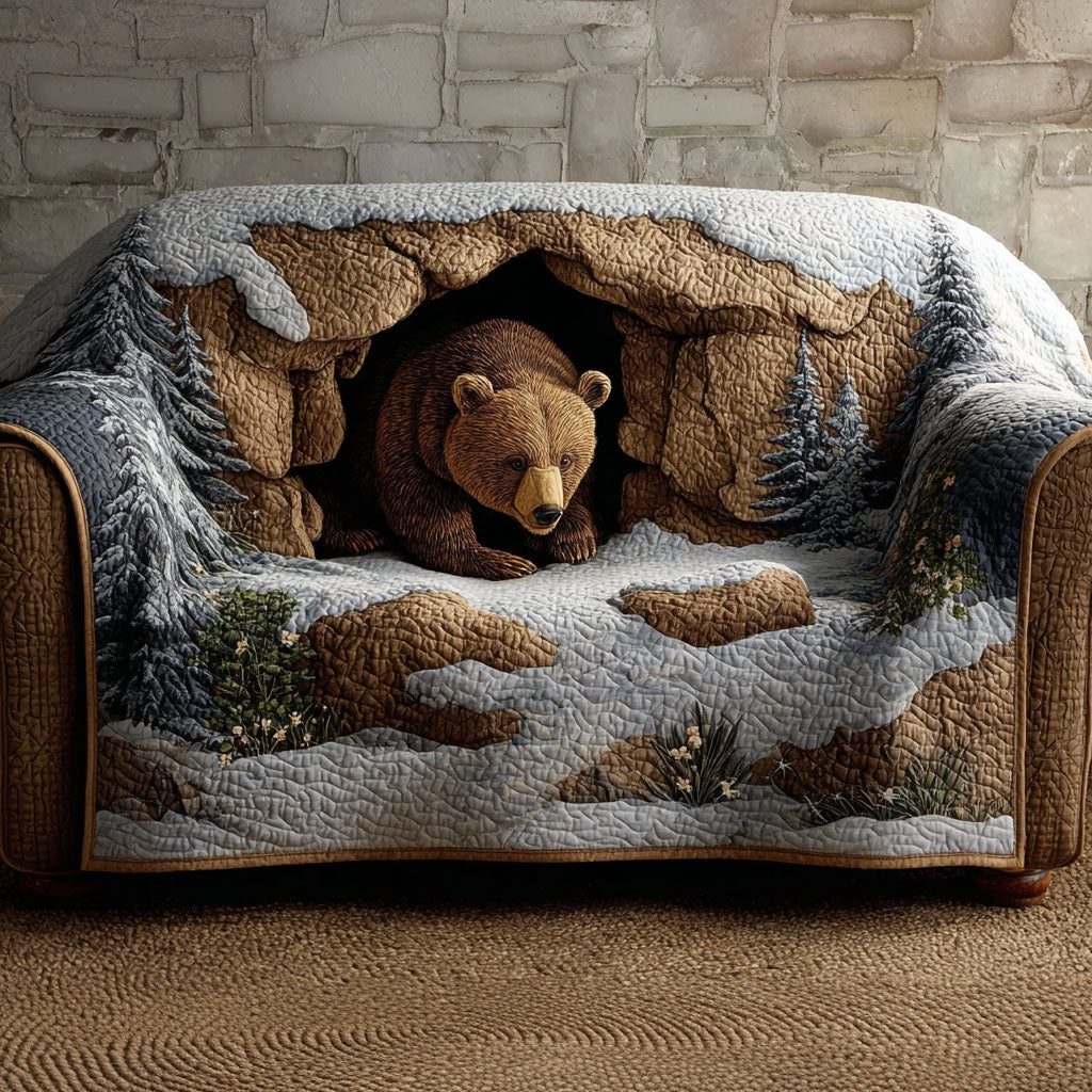 Quilted sofa cover with bear and mountain path – Louise London