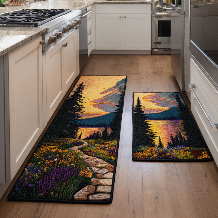 Non-slip kitchen rug with mountain view by Louise London