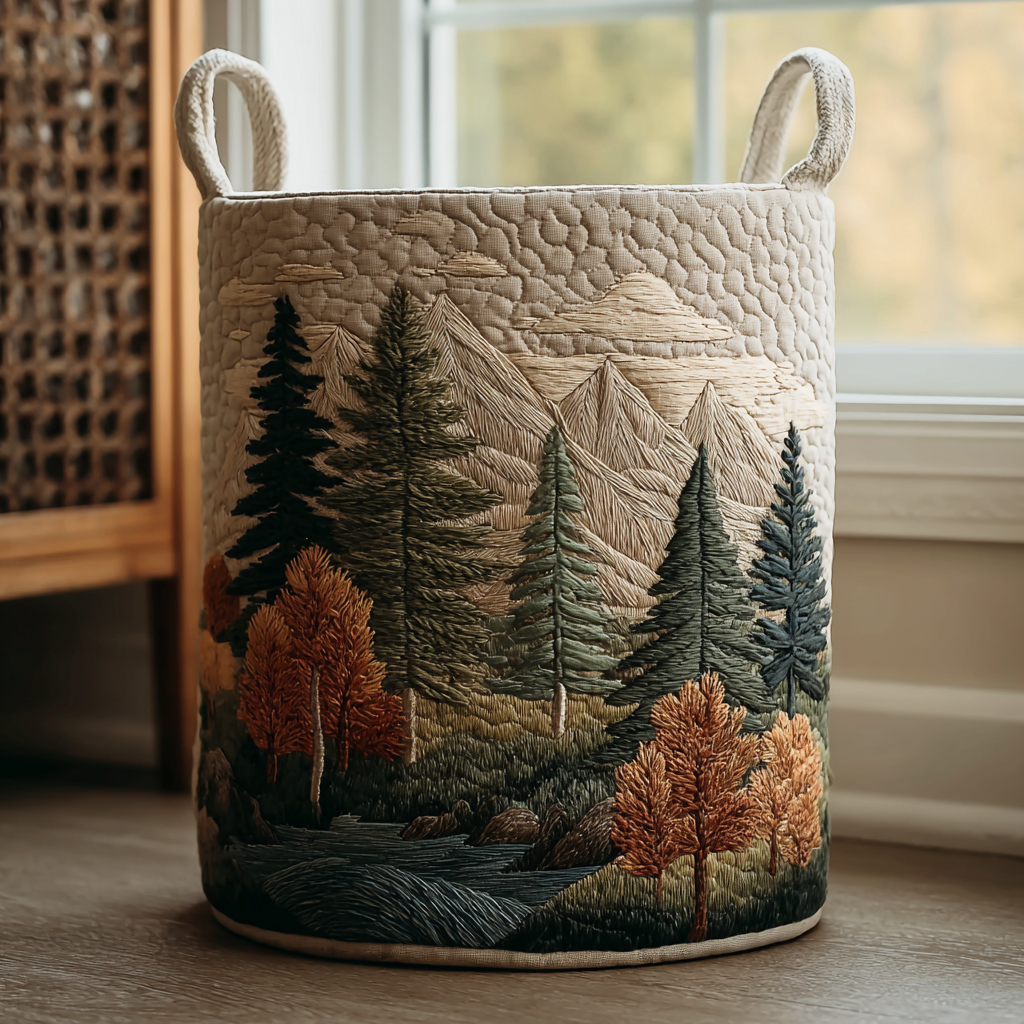 Quilted Laundry Basket with Forest Landscape NCU0QN056