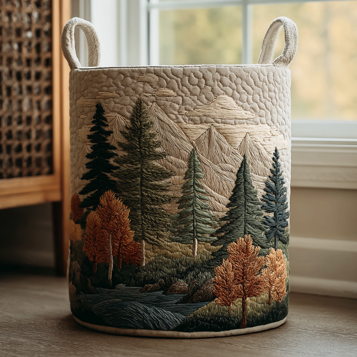 Quilted Laundry Basket with Forest Landscape NCU0QN056