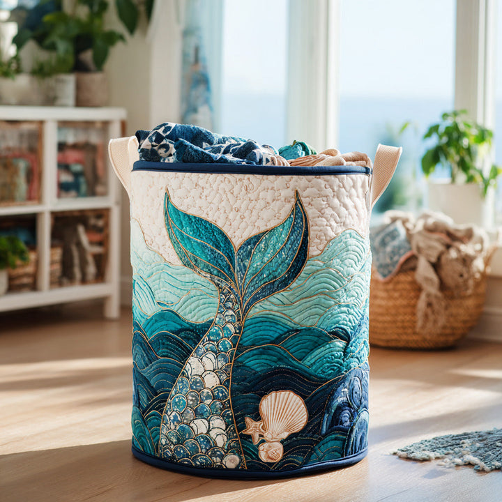 Quilted laundry basket with marine waves by Louise London