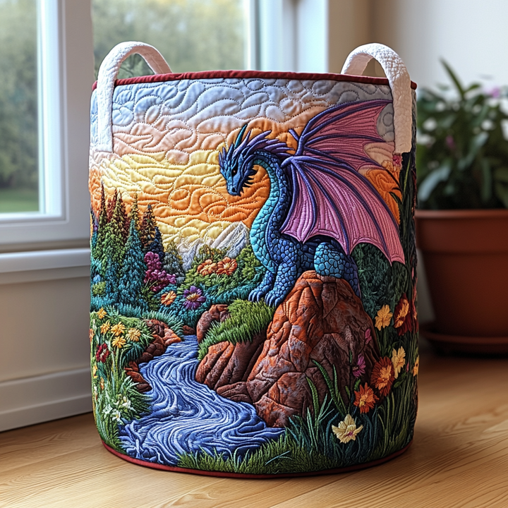 Quilted laundry basket with mystical dragon by Louise London