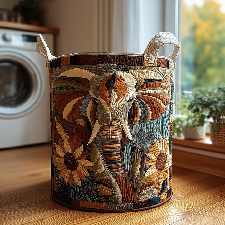 Quilted laundry basket with elephant by Louise London