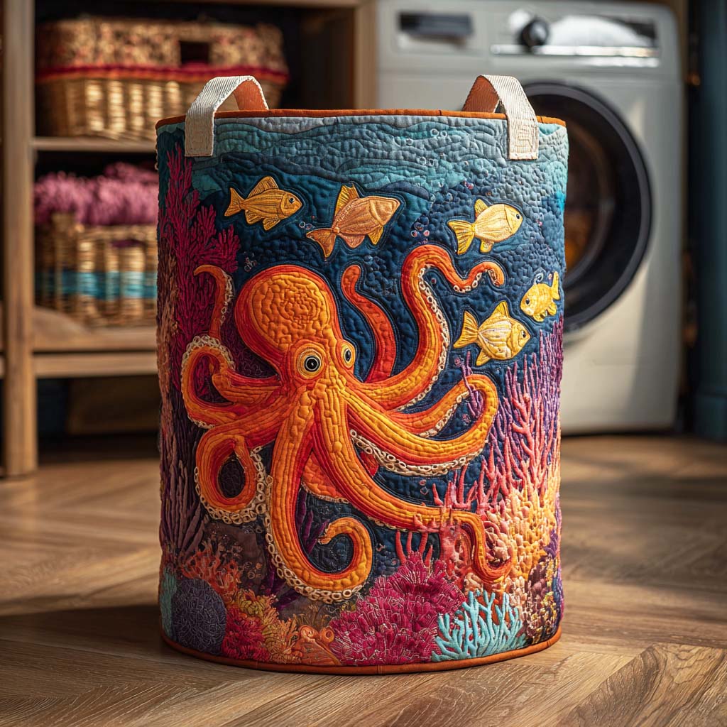 Quilted laundry basket with octopus by Louise London