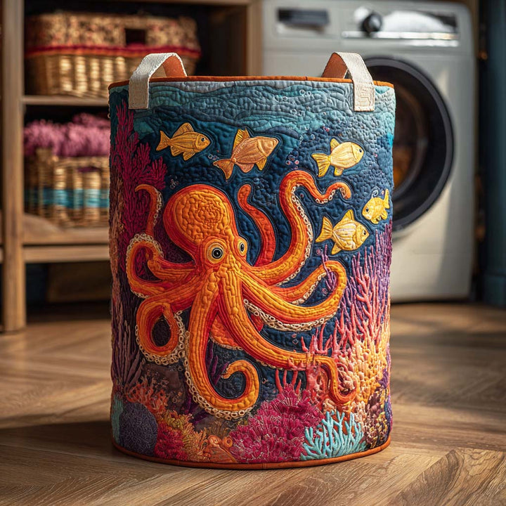 Quilted laundry basket with octopus by Louise London