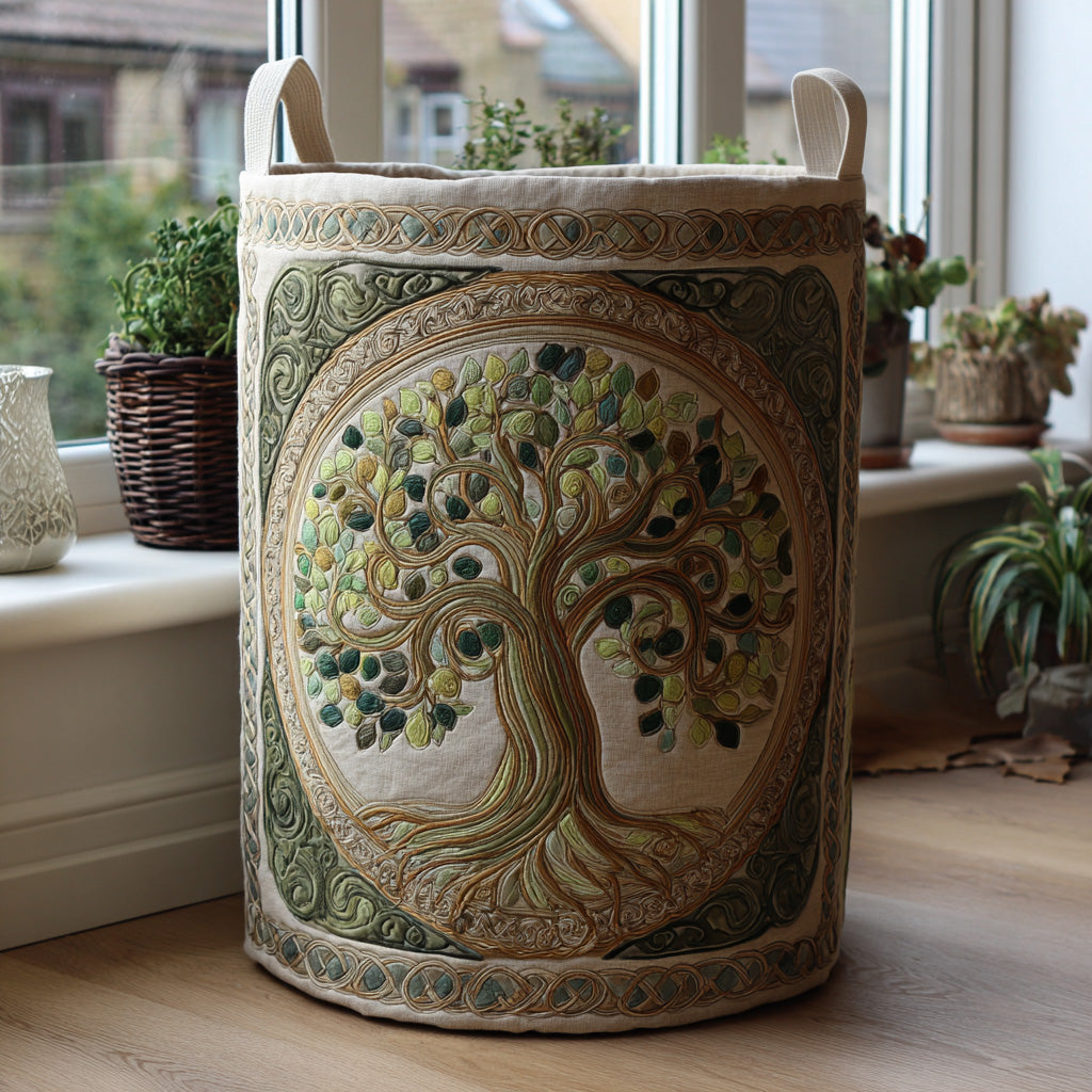 Quilted laundry basket with natural landscape NCU0PVL621