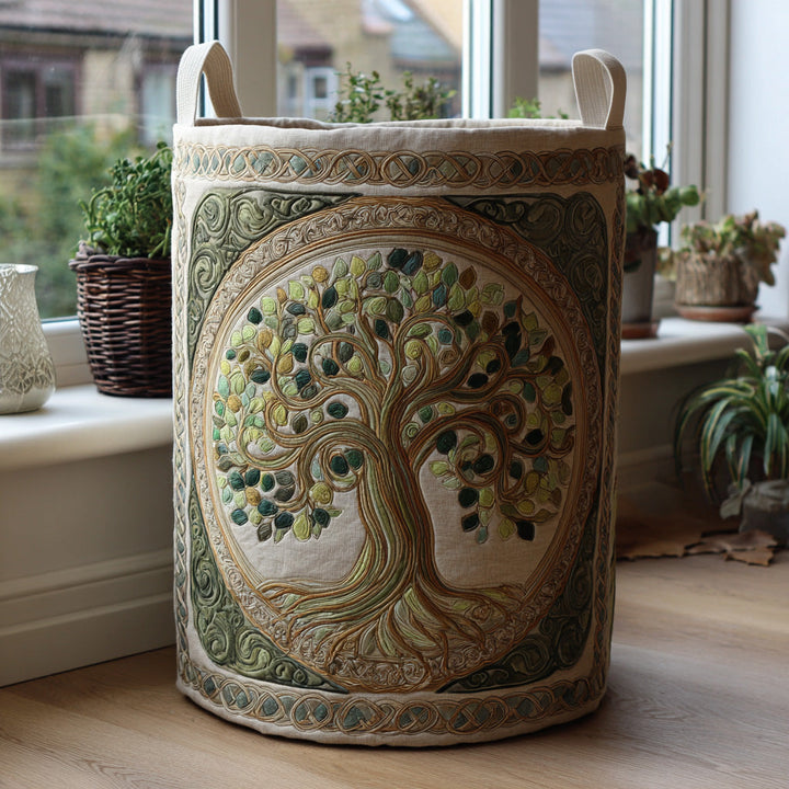 Quilted laundry basket with natural landscape NCU0PVL621