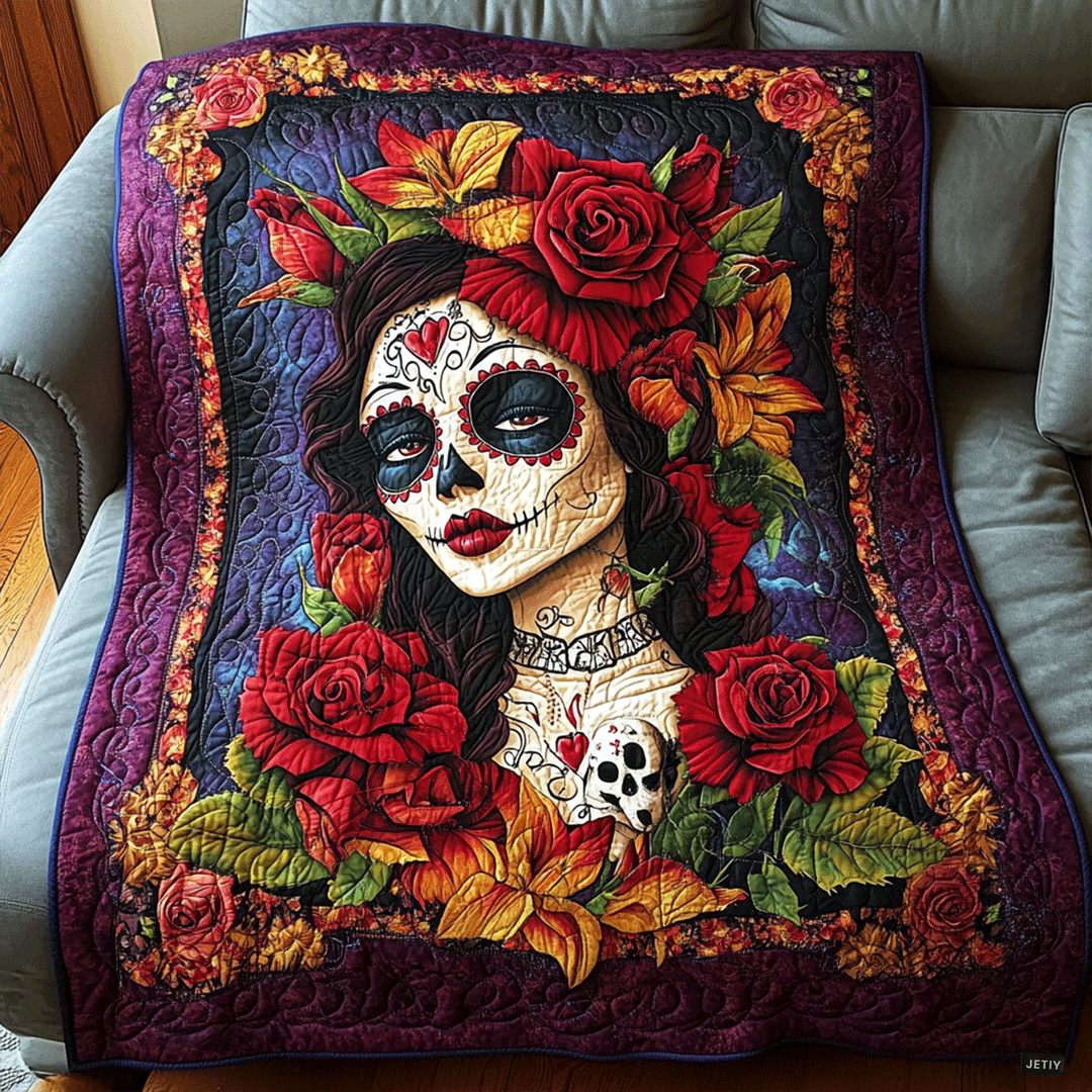 Mystical Floral Skull Quilted Blanket – Louise London quilted blanket