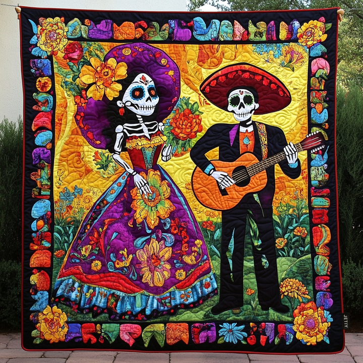 Quilted Blanket Dia De Los Muertos – Louise London quilted blanket