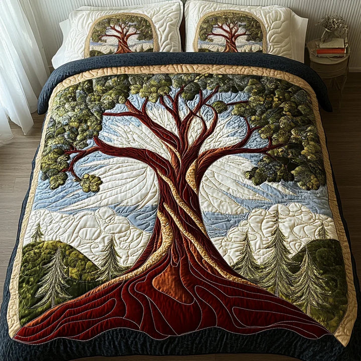 Quilted Bed Cover Set - Tree of Life
