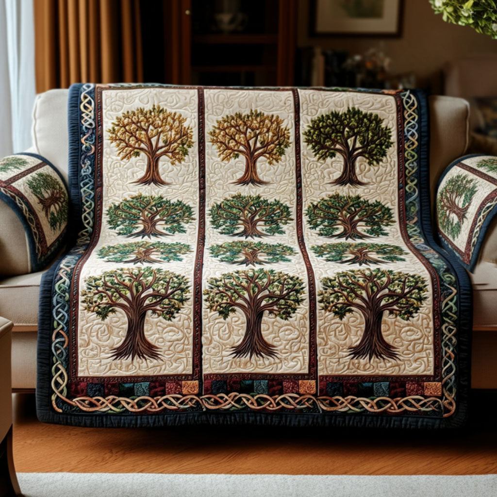 Quilted sofa cover with tree of life