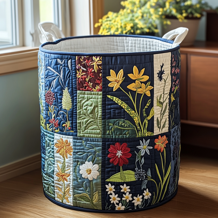 Quilted laundry basket with floral pattern by Louise London