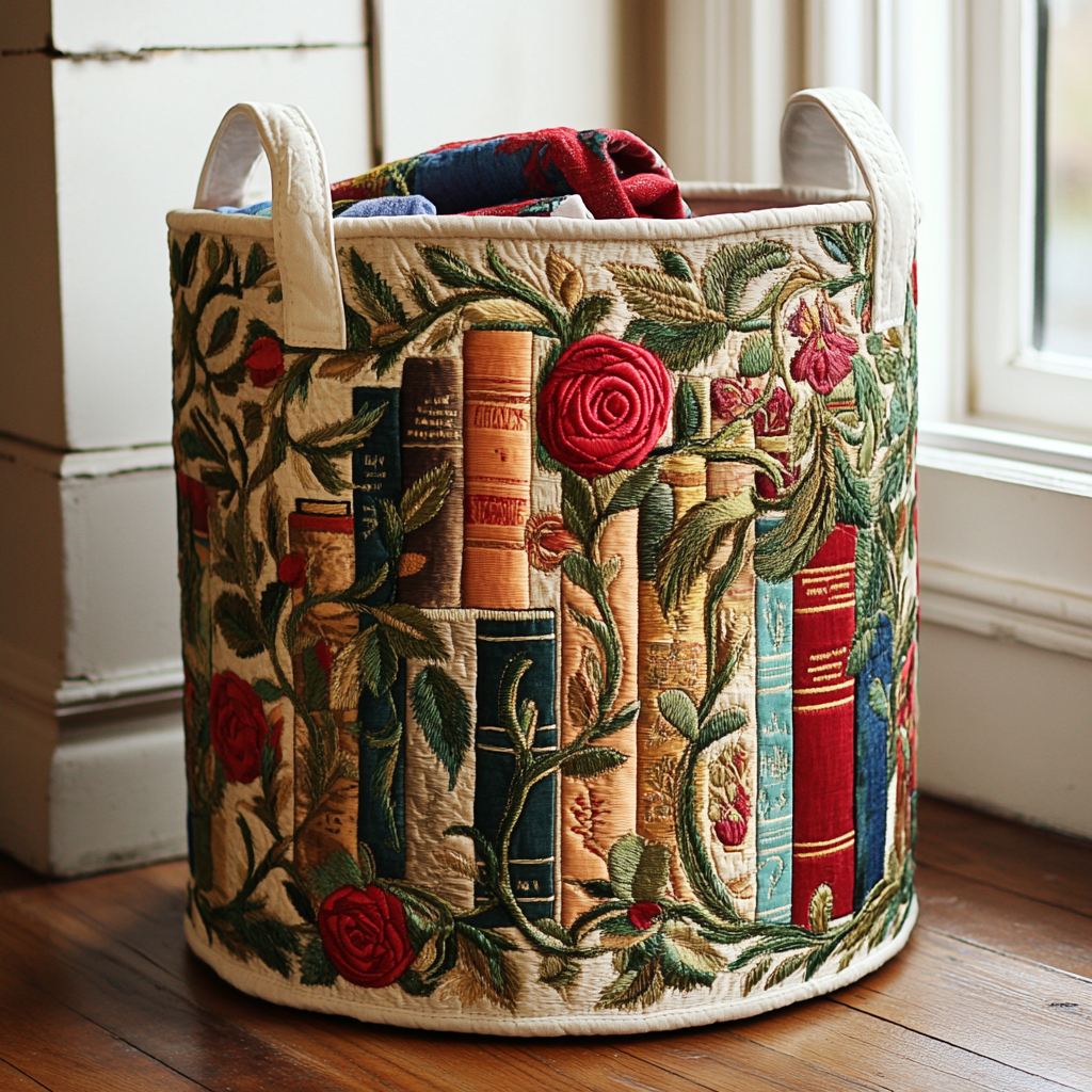 Quilted laundry basket with natural pattern by Louise London