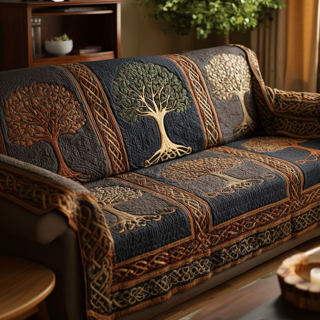 Quilted sofa cover with tree of life – Louise London