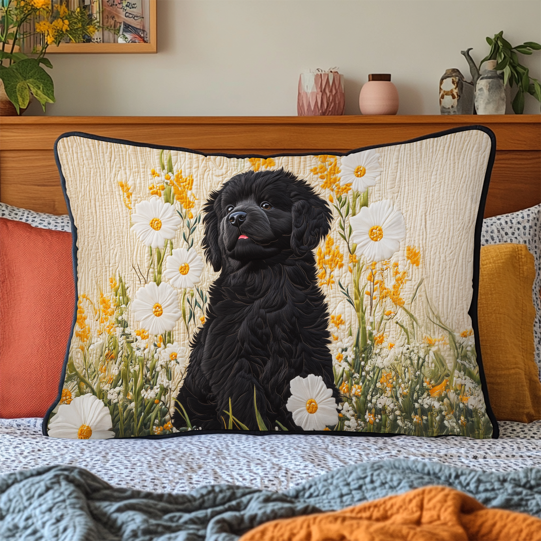 Quilted pillow cover with Newfoundland dog and paw prints NCU0DV7368