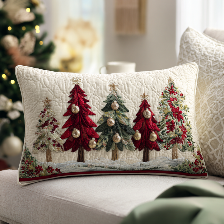 Quilted cushion cover with Christmas forest by Louise London