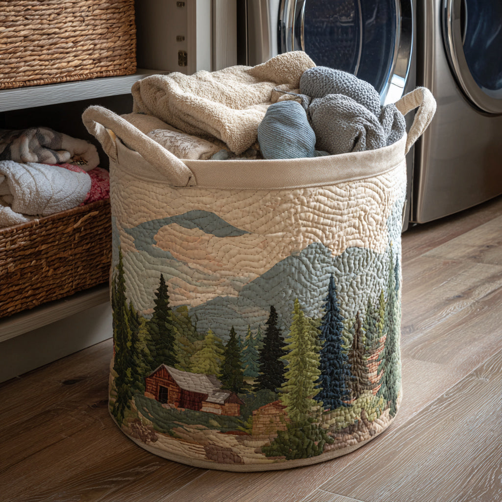 Quilted laundry basket with oak leaves by Louise London