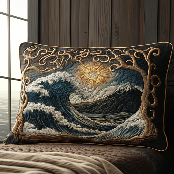 Quilted cushion cover with ocean waves by Louise London
