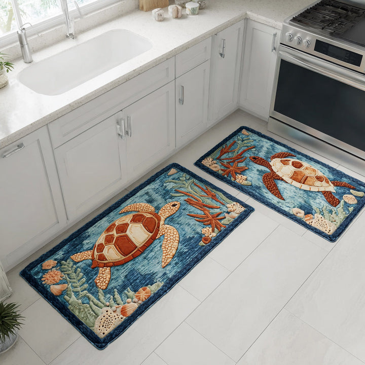 Non-slip kitchen rug with waves and open sea by Louise London