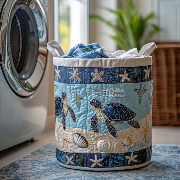 Quilted laundry basket with sea turtle