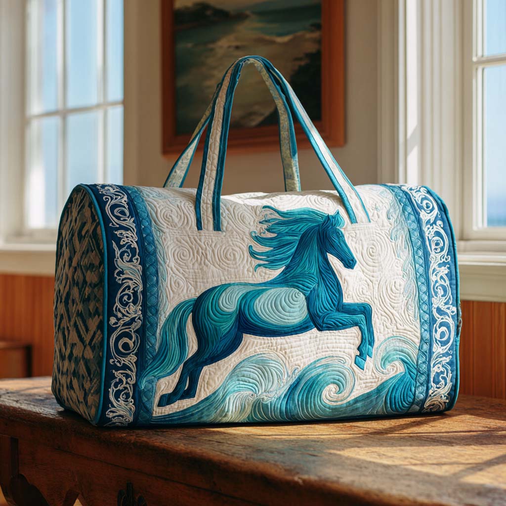 Quilted Travel Bag with Horse and Waves by Louise London