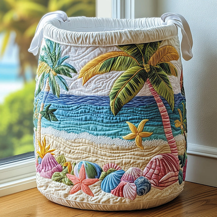 Quilted laundry basket with tropical pattern – product image 5