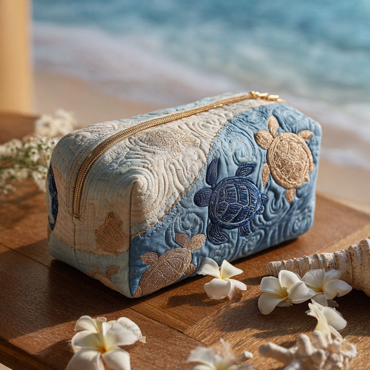Ocean Turtle quilted makeup bag – Louise London