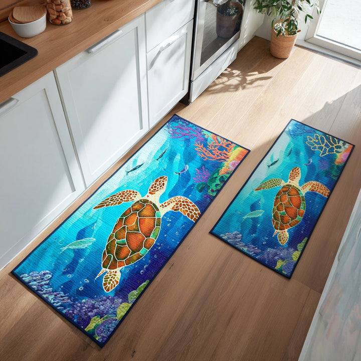 Non-slip kitchen rug with ocean journey by Louise London