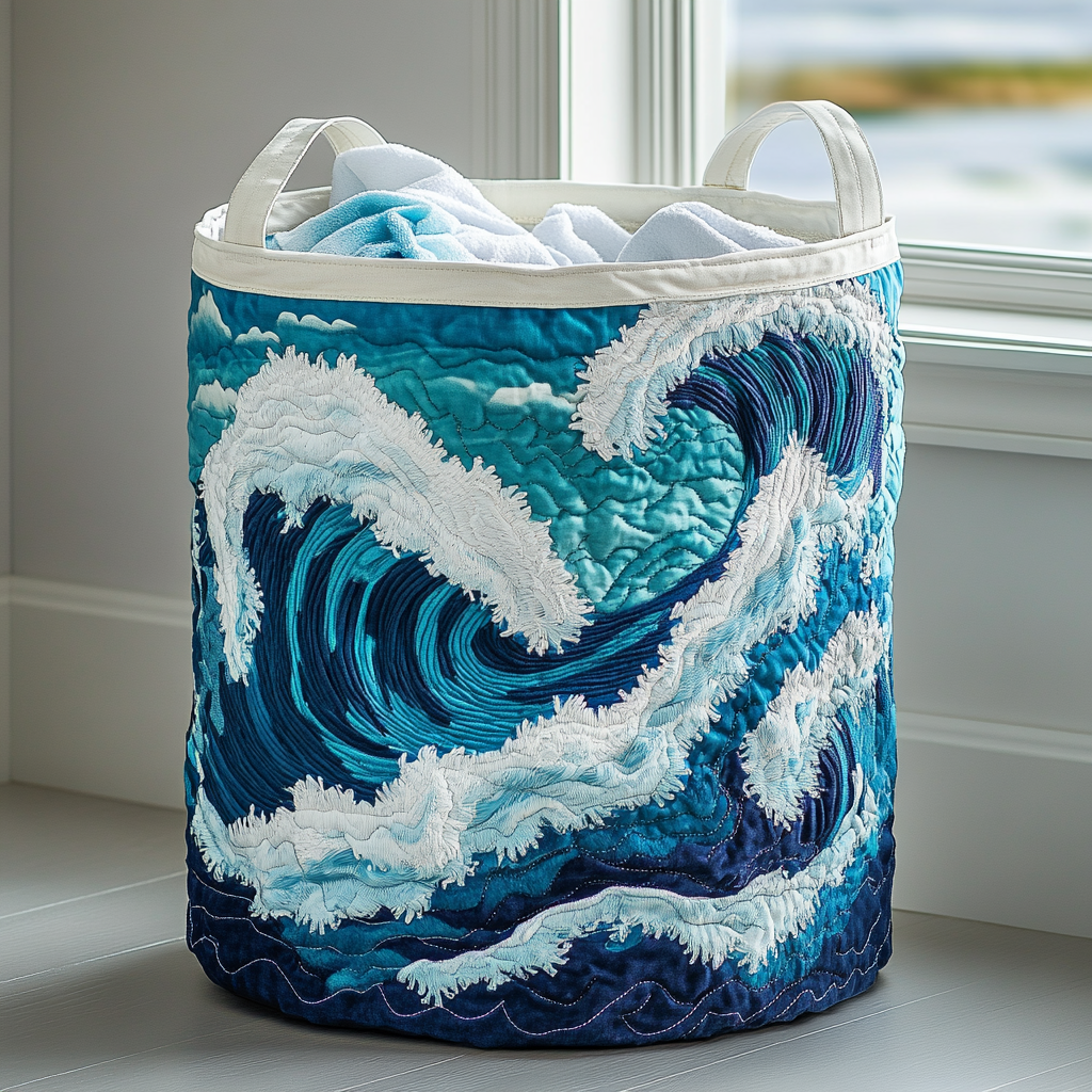 Quilted laundry basket with marine pattern by Louise London