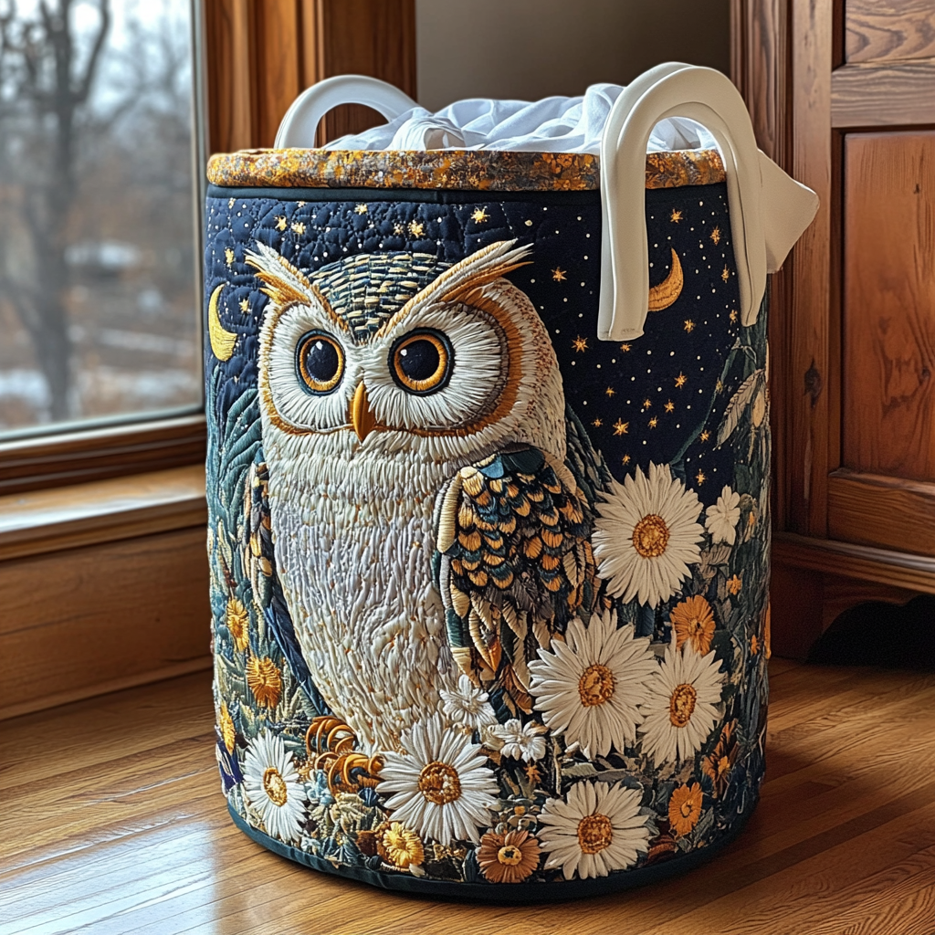 Quilted laundry basket with owl by Louise London