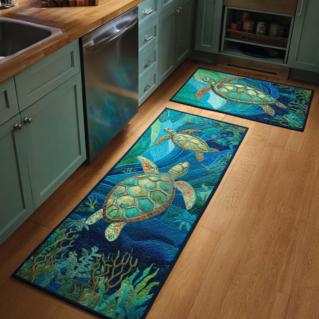 Non-slip kitchen rug with oceanic atmosphere by Louise London