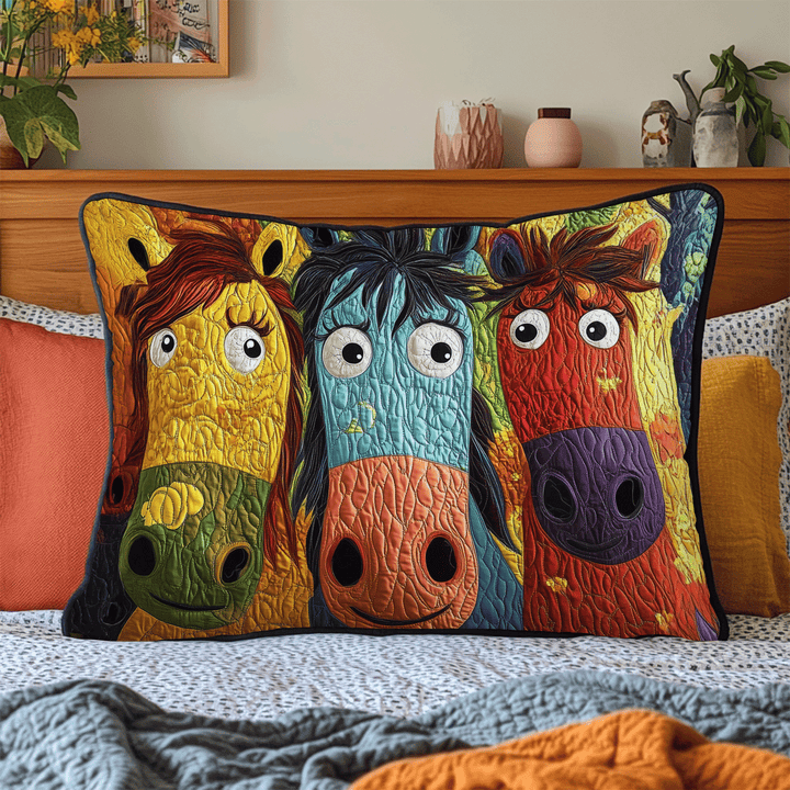 Quilted cushion cover with painted ponies NCU0DV7334