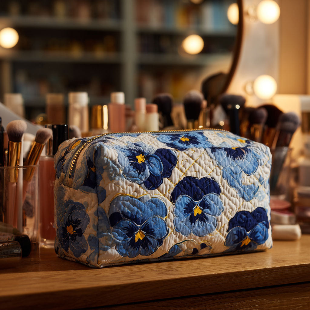 Pansies Breeze quilted makeup bag – Louise London