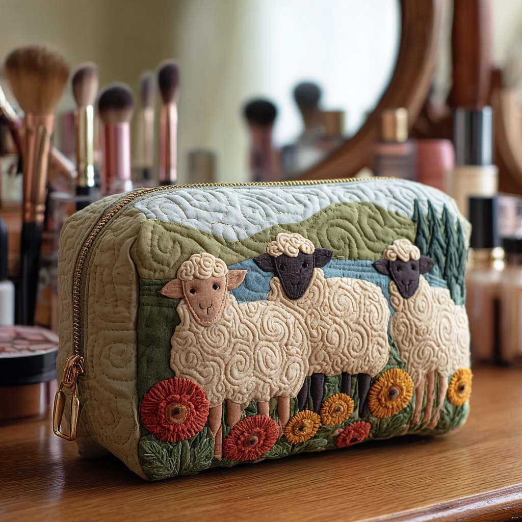 Pasture Sheep quilted makeup bag – Louise London
