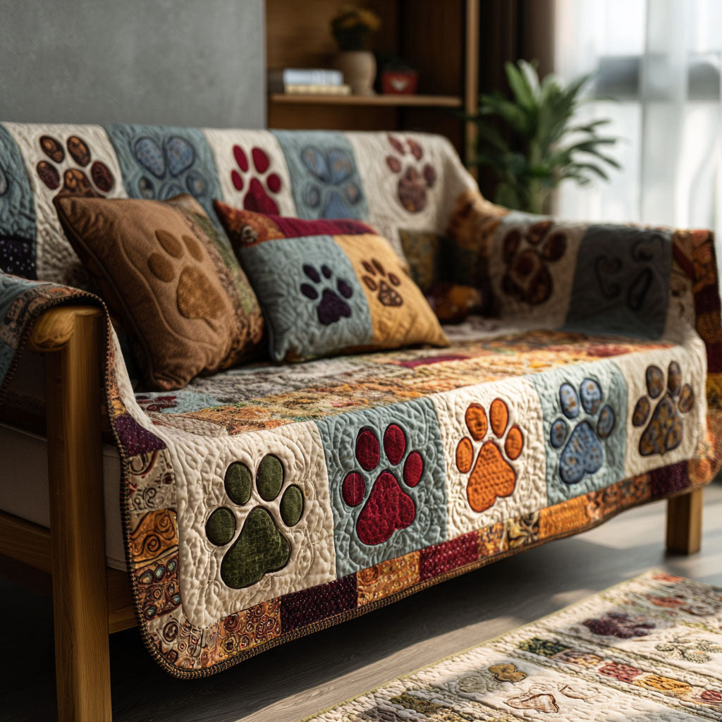 Quilted sofa cover with paws and meadow – Louise London