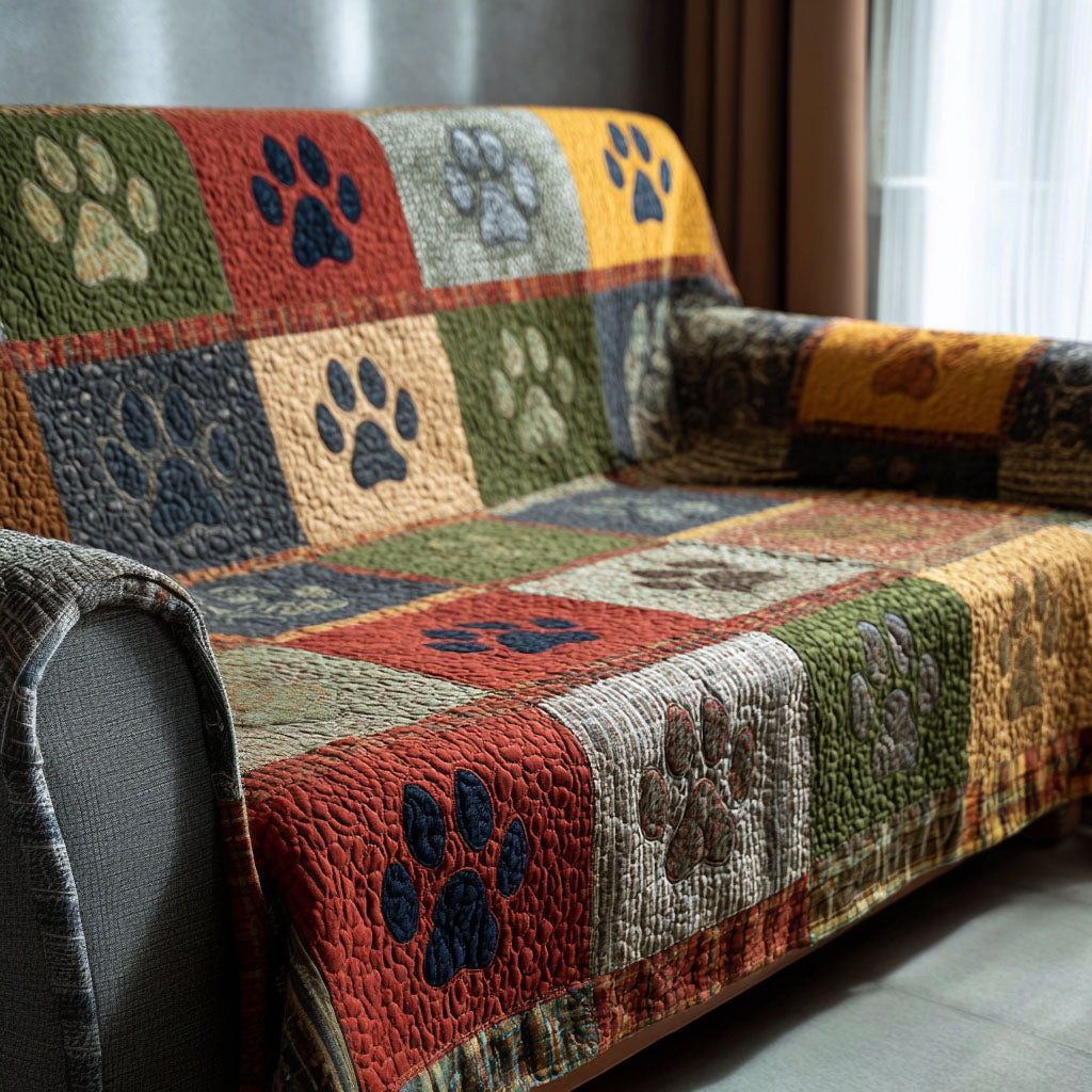 Quilted patchwork sofa cover with paws – Louise London