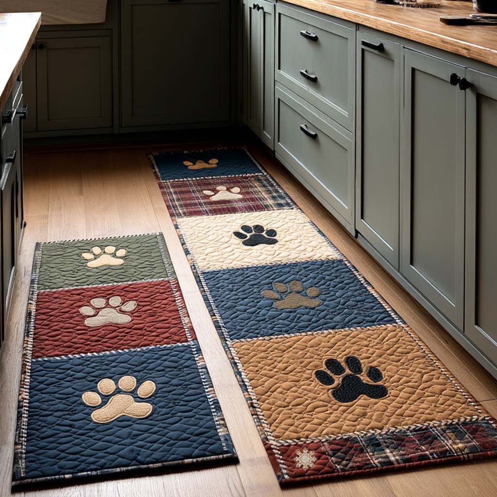 Non-slip kitchen rug with paw prints by Louise London