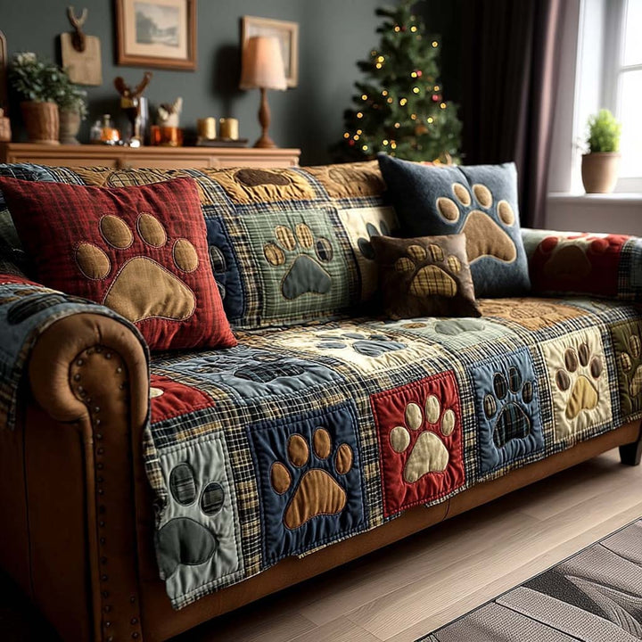Quilted sofa cover with paw prints – Louise London