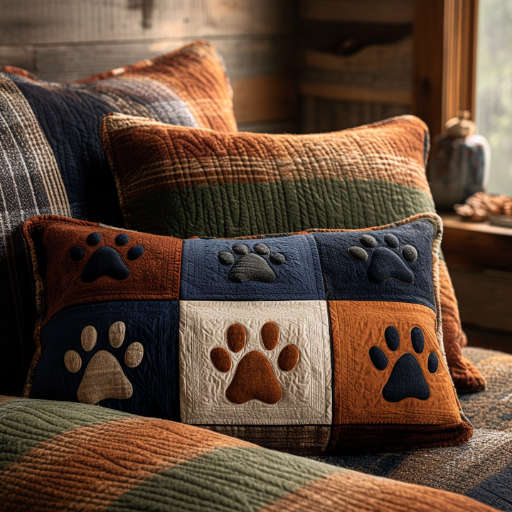 Quilted cushion cover with grass and footprints NCU0DV8937