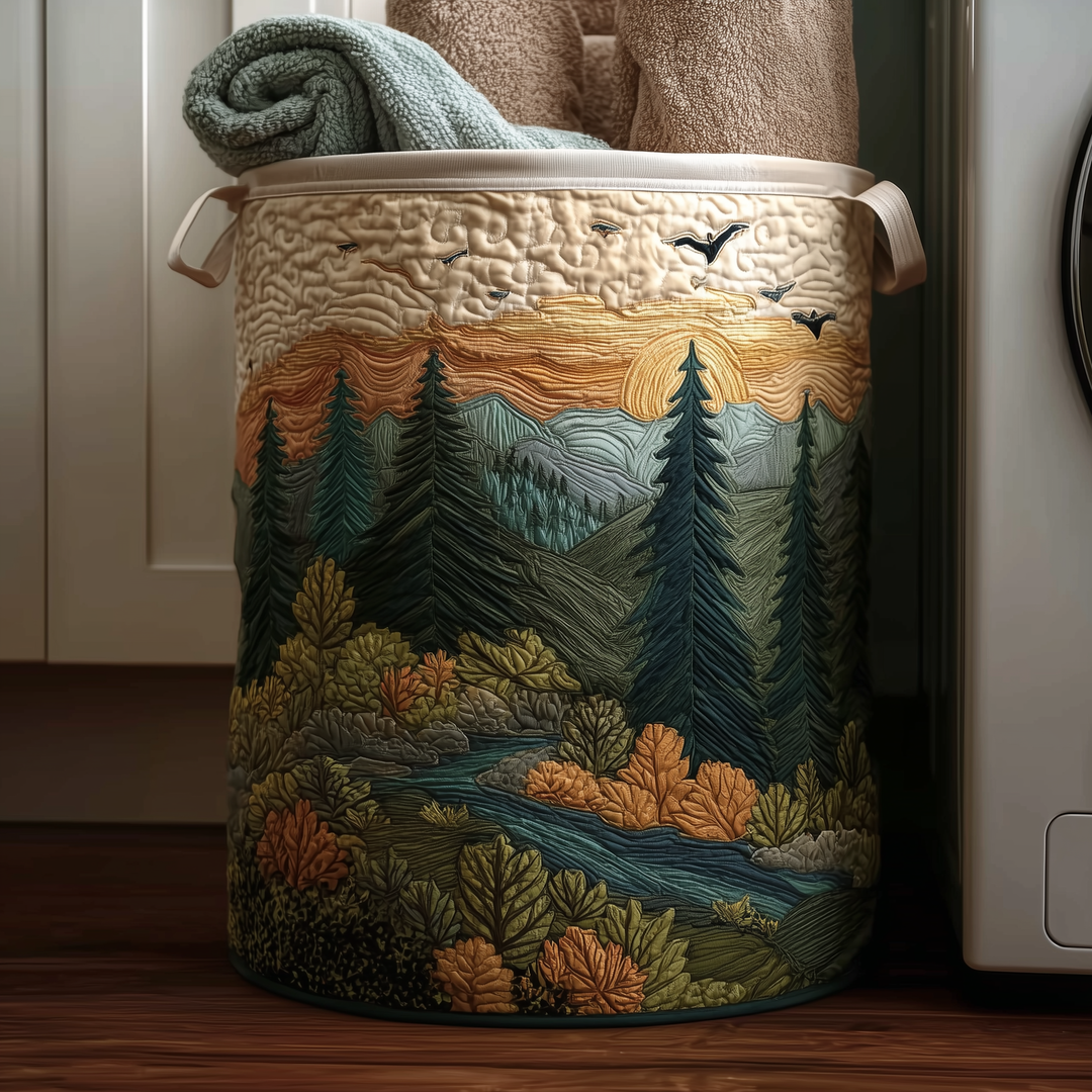 Quilted laundry basket with natural landscape by Louise London